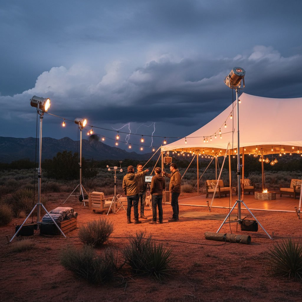 Weather-resistant event lighting setup for outdoor party in Prescott