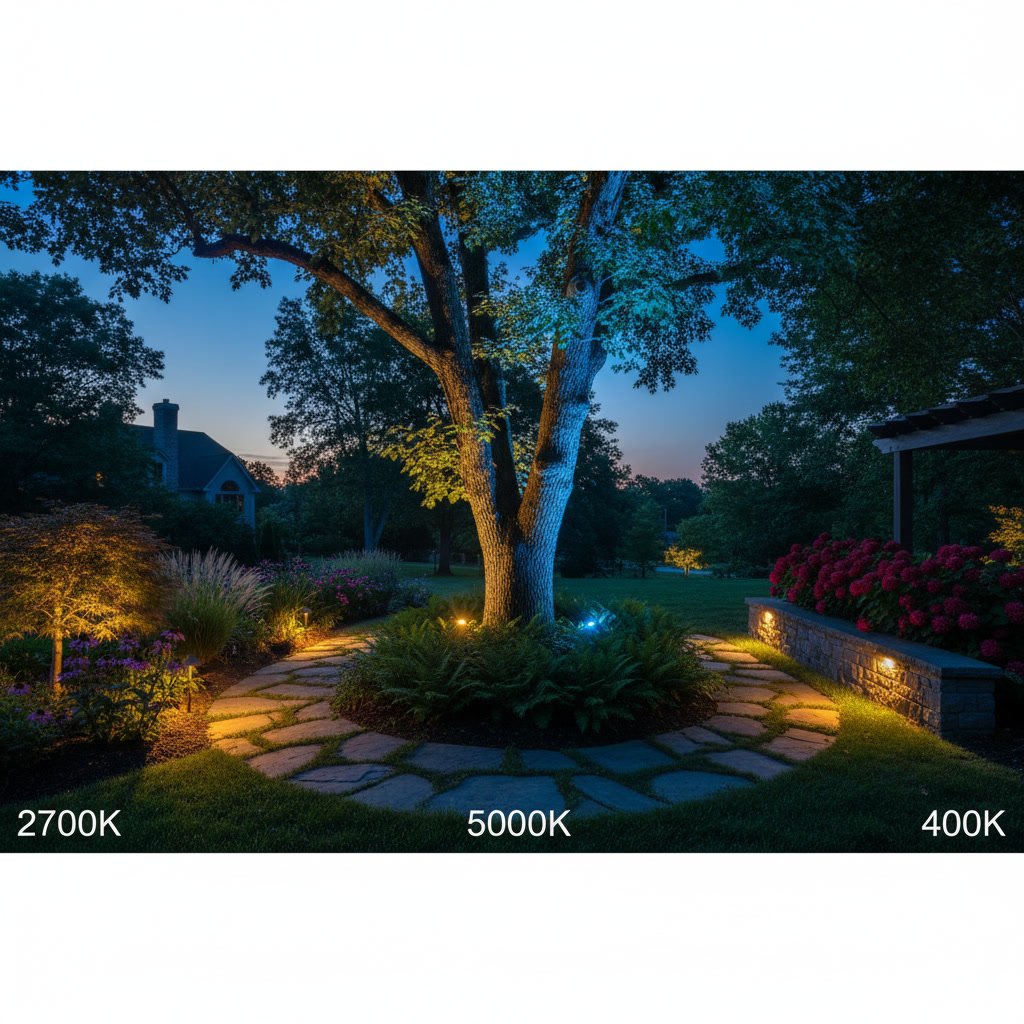 Warm white uplighting and downlighting illuminating desert landscape at night