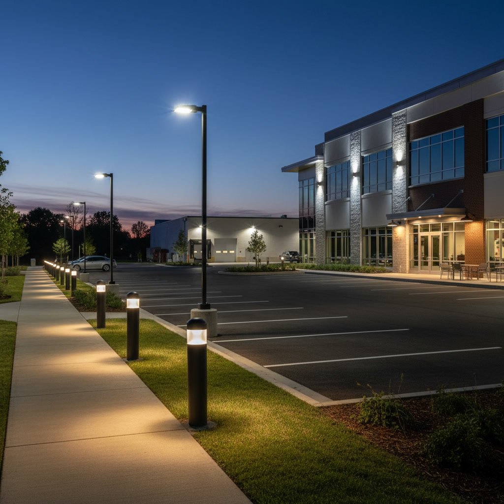 Professional commercial outdoor lighting installation on business building in Prescott Arizona