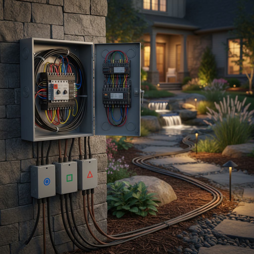 Landscape lighting control transformer with multiple zone outputs and timer switches