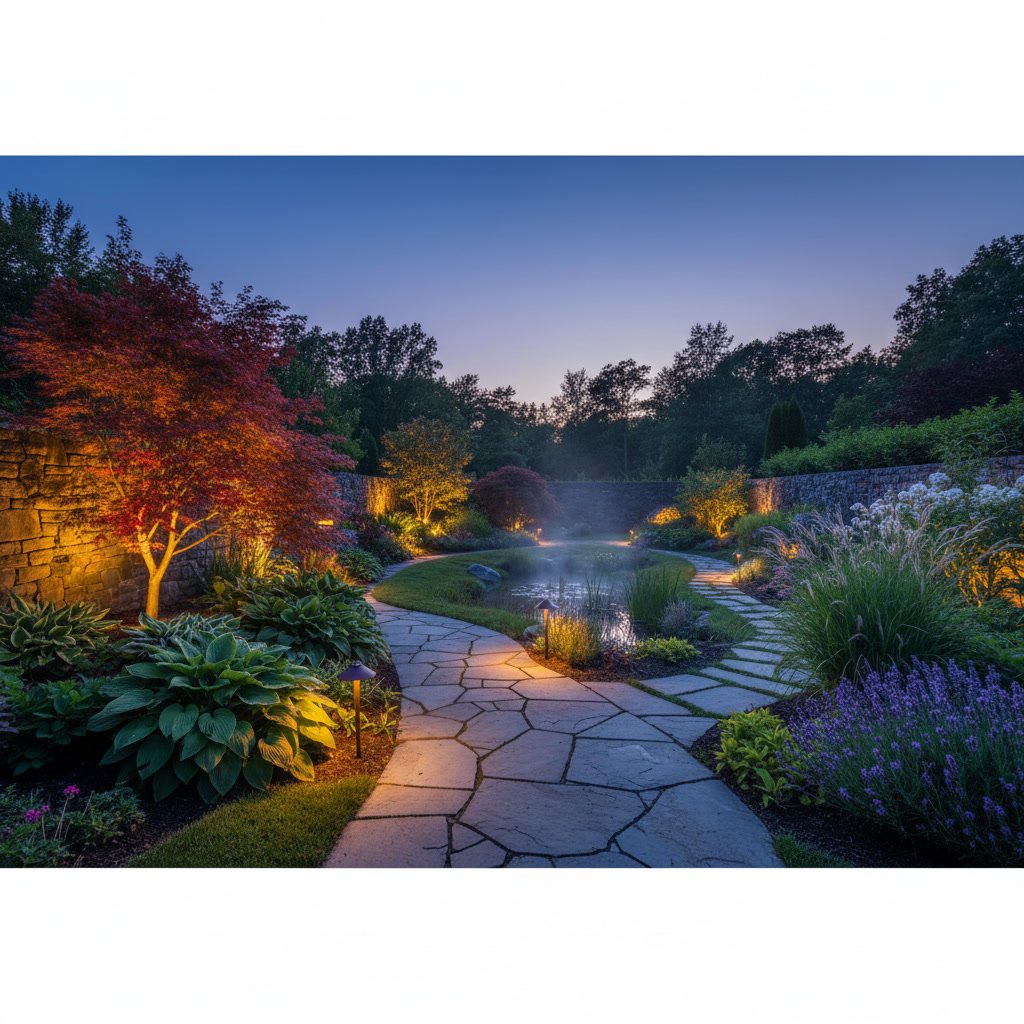 professional landscape lighting showcasing warm color temperature on desert home exterior at night